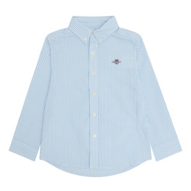 Gant sky blue and white vertical stripe cotton shirt with button-down collar and embroidered chest logo