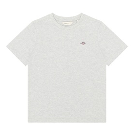 Gant kids' grey melange cotton T-shirt with crew neck and small embroidered shield logo on chest