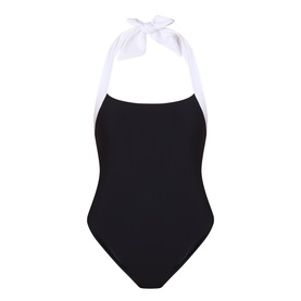 Contrast Trim Halter One-Piece Swimsuit