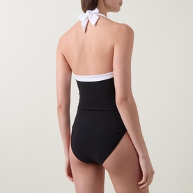 Contrast Trim Halter One-Piece Swimsuit