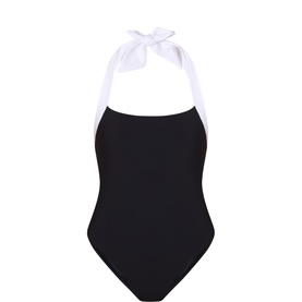 Contrast Trim Halter One-Piece Swimsuit