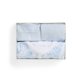 Toile Romper & Hat Three-Piece Gift Set 1-9 Months