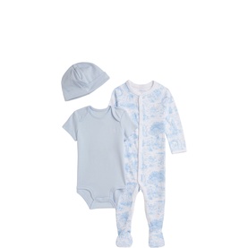 Toile Romper & Hat Three-Piece Gift Set 1-9 Months