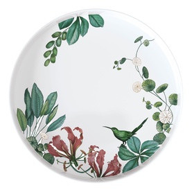 Villeroy & Boch Avarua Gifts Serving Bowl 33cm in white bone porcelain with tropical botanical leaf and bird motifs in green and pink