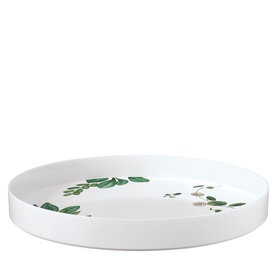 Villeroy & Boch Avarua Gifts Serving Bowl 33cm in white bone porcelain with green botanical leaf motifs and fine gold detailing