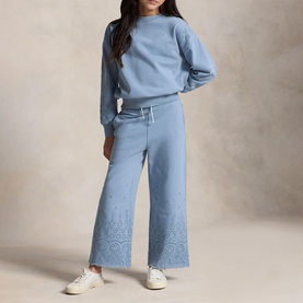 Pony Logo Eyelet Wide Leg Sweatpants