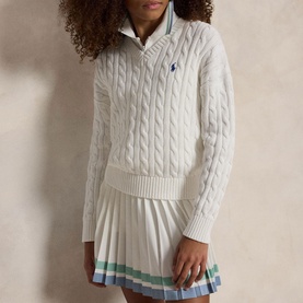 Polo Player Logo Cable Knit Sweater