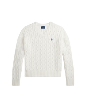 Polo Player Logo Cable Knit Sweater