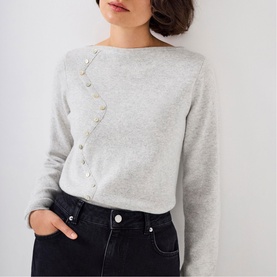 Button Detail Fine Knit Sweatshirt