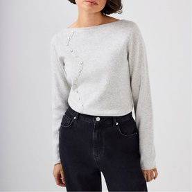 Button Detail Fine Knit Sweatshirt