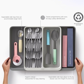 DrawerStore&trade; Expanding Tiered Cutlery, Utensil, & Gadget Tray
