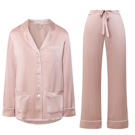 Solid Silk Piped Pyjama Set