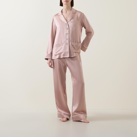 Solid Silk Piped Pyjama Set