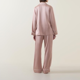 Solid Silk Piped Pyjama Set