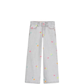 Heart Embroidered Wide Leg Jeans