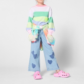 Sequin Heart Striped Sweatshirt