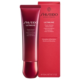 Shiseido Ultimune Power Infusing Hand Cream in red tube with matching box, 50ml