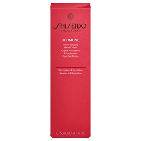 Shiseido Ultimune Power Infusing Hand Cream in red box, 50ml tube, anti-ageing formula for hands