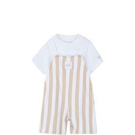 Logo Overalls & T-Shirt Two-Piece Set