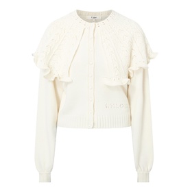 Ruffled Pointelle Knit Cardigan