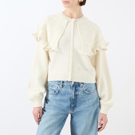 Ruffled Pointelle Knit Cardigan