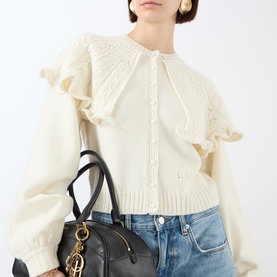 Ruffled Pointelle Knit Cardigan