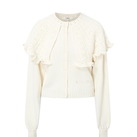 Ruffled Pointelle Knit Cardigan