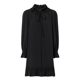 Ruffle Trim Silk Mini Flared Dress