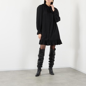 Ruffle Trim Silk Mini Flared Dress