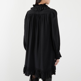 Ruffle Trim Silk Mini Flared Dress