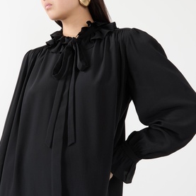 Ruffle Trim Silk Mini Flared Dress