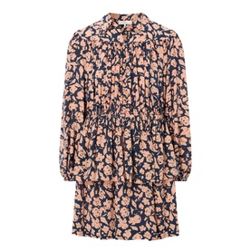 Floral Gathered Silk Mini Dress