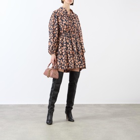 Floral Gathered Silk Mini Dress