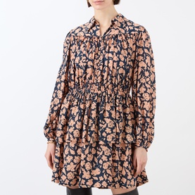 Floral Gathered Silk Mini Dress