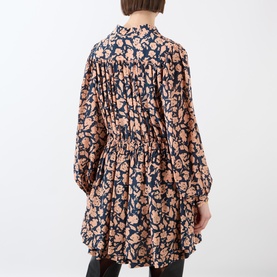 Floral Gathered Silk Mini Dress