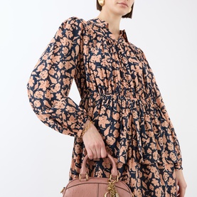 Floral Gathered Silk Mini Dress