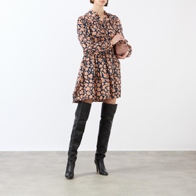 Floral Gathered Silk Mini Dress