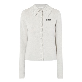 Eyelet Collar Logo Knit Cardigan