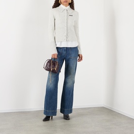 Eyelet Collar Logo Knit Cardigan