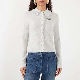 Eyelet Collar Logo Knit Cardigan