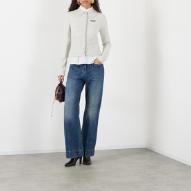 Eyelet Collar Logo Knit Cardigan