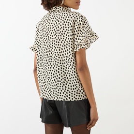 Ruffle Polka Dot Silk Blouse