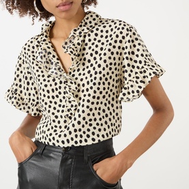 Ruffle Polka Dot Silk Blouse