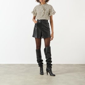 Ruffle Polka Dot Silk Blouse