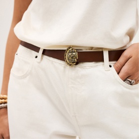 Beslie Embellished Buckle Leather Belt