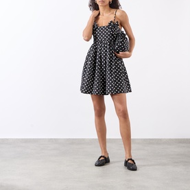 Polka Dot Bow Detail Flared Dress