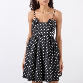 Polka Dot Bow Detail Flared Dress