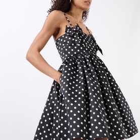 Polka Dot Bow Detail Flared Dress