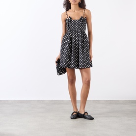 Polka Dot Bow Detail Flared Dress