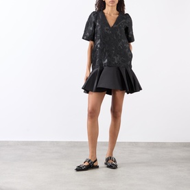 Floral Jacquard Drop Waist Mini Dress
